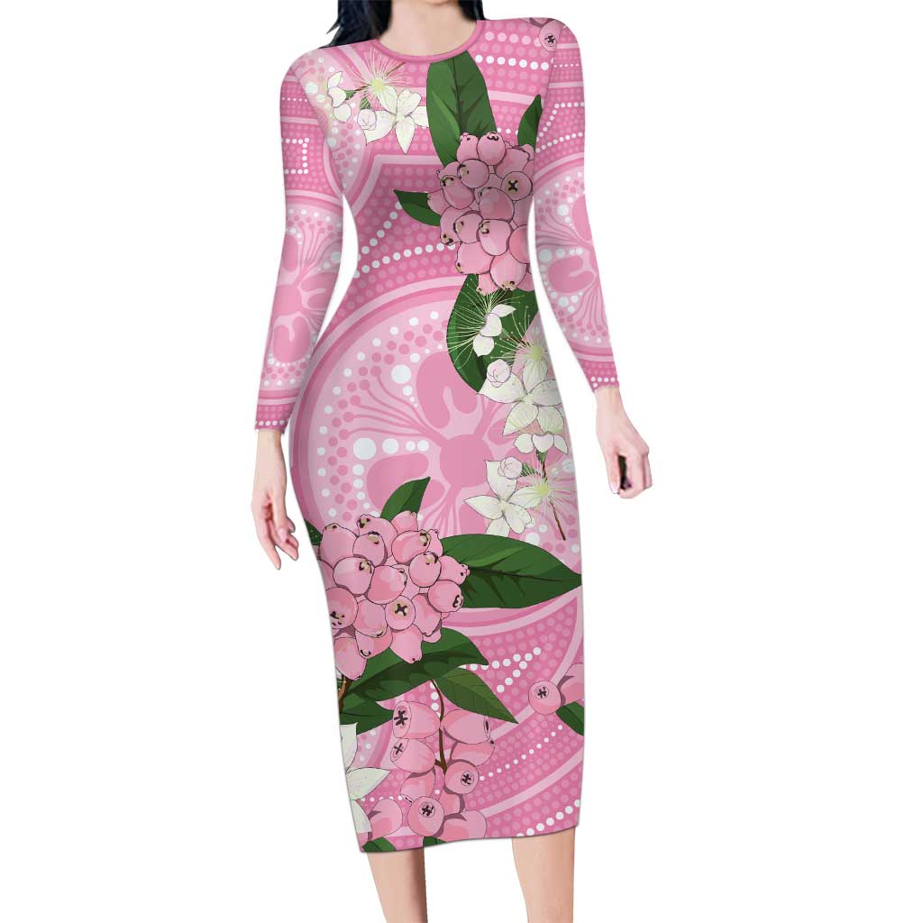 Australia Lilly Pilly Riberry Long Sleeve Bodycon Dress Aussie Native Flowers Indigenous Art - Aussie Hoodie