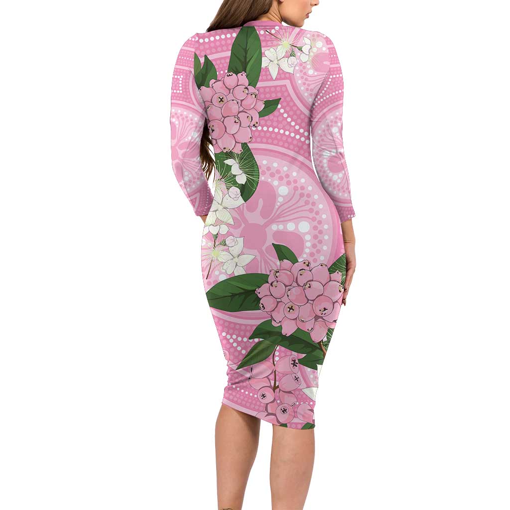 Australia Lilly Pilly Riberry Long Sleeve Bodycon Dress Aussie Native Flowers Indigenous Art - Aussie Hoodie