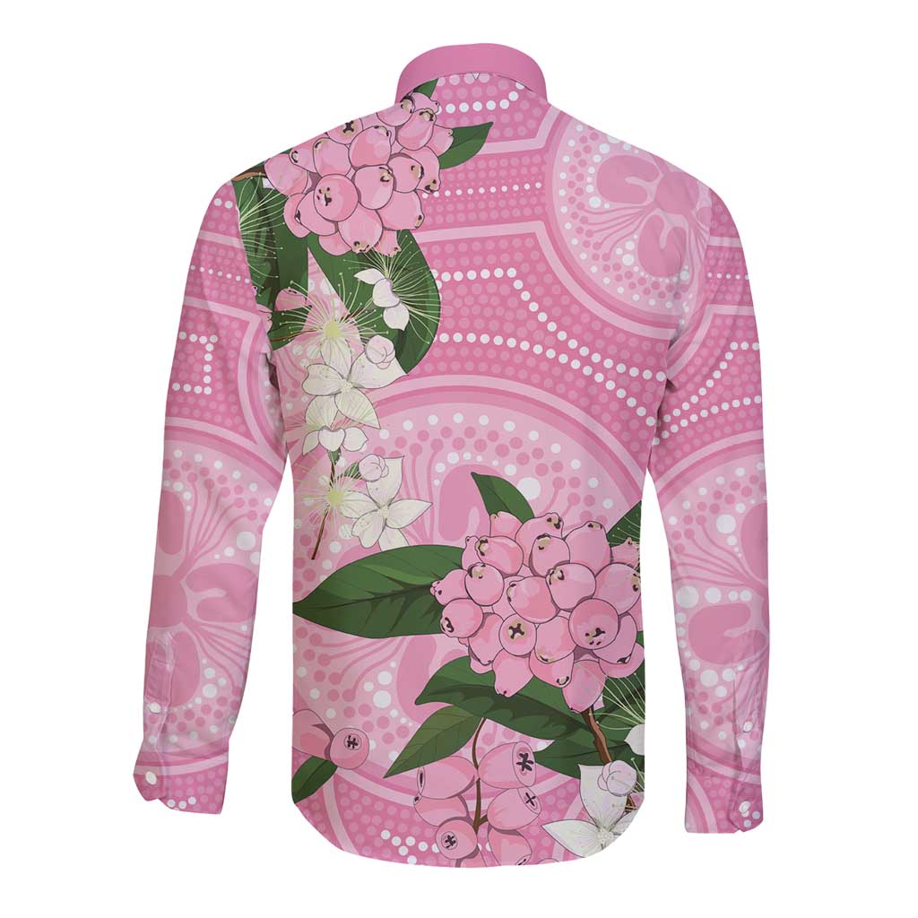 Australia Lilly Pilly Riberry Long Sleeve Button Shirt Aussie Native Flowers Indigenous Art - Aussie Hoodie