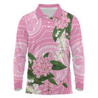 Australia Lilly Pilly Riberry Long Sleeve Polo Shirt Aussie Native Flowers Indigenous Art - Aussie Hoodie