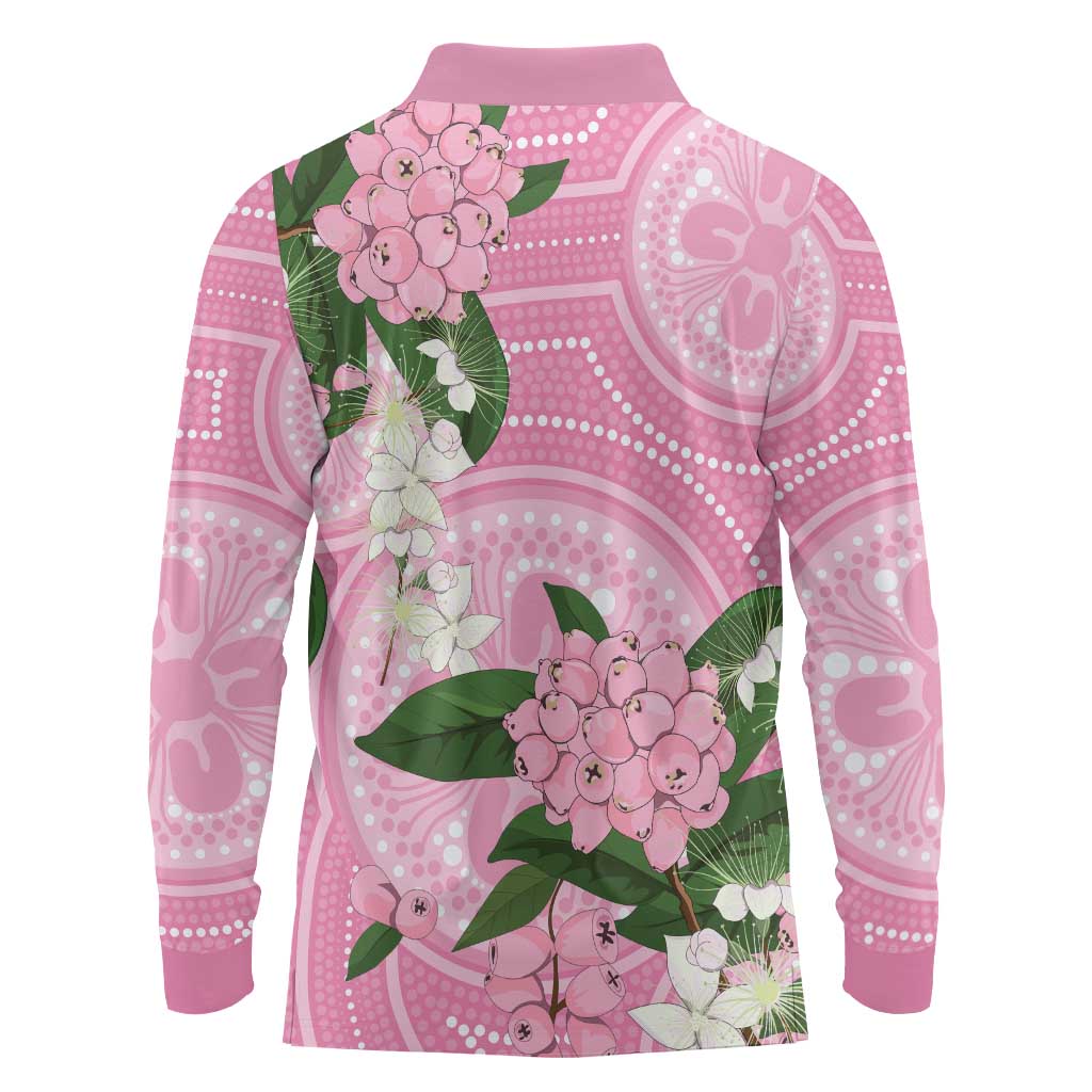 Australia Lilly Pilly Riberry Long Sleeve Polo Shirt Aussie Native Flowers Indigenous Art - Aussie Hoodie