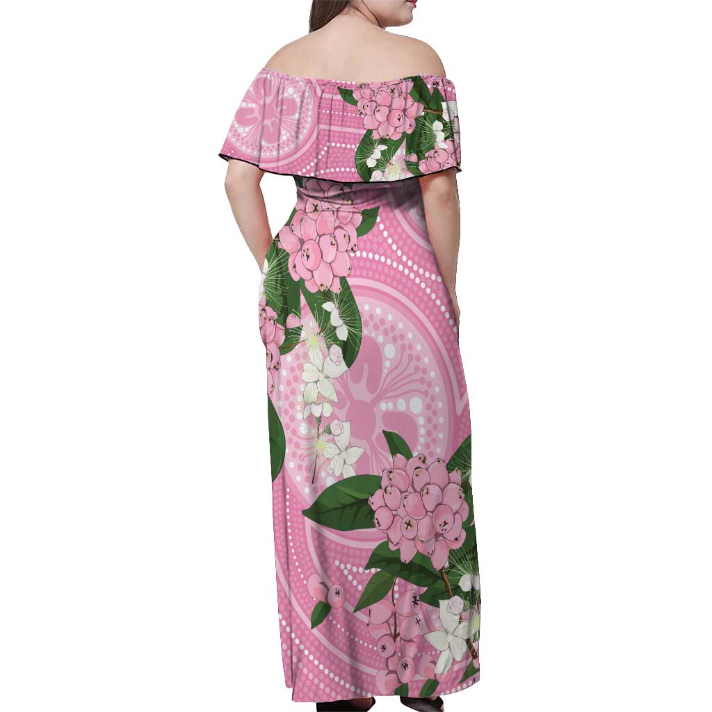 Australia Lilly Pilly Riberry Off Shoulder Maxi Dress Aussie Native Flowers Indigenous Art - Aussie Hoodie