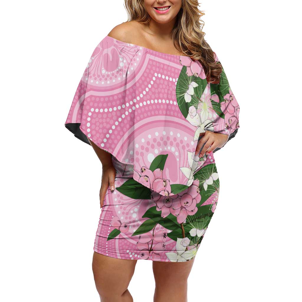 Australia Lilly Pilly Riberry Off Shoulder Short Dress Aussie Native Flowers Indigenous Art - Aussie Hoodie