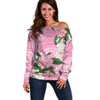 Australia Lilly Pilly Riberry Off Shoulder Sweater Aussie Native Flowers Indigenous Art - Aussie Hoodie
