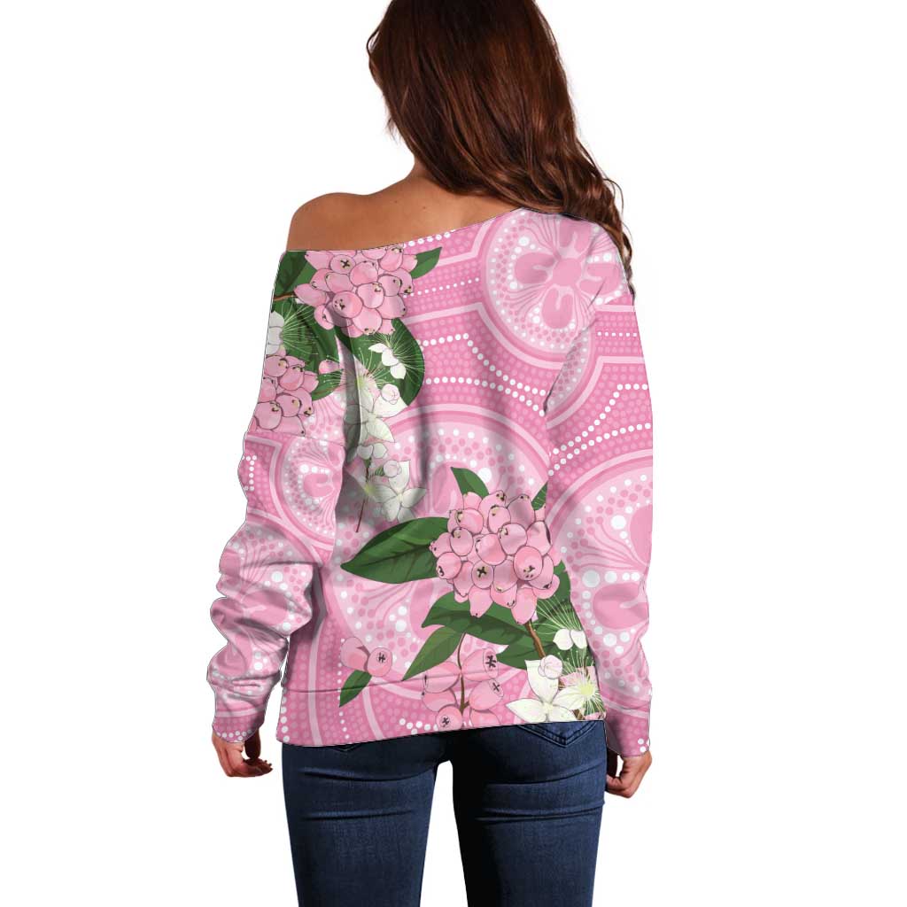 Australia Lilly Pilly Riberry Off Shoulder Sweater Aussie Native Flowers Indigenous Art - Aussie Hoodie
