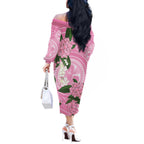 Australia Lilly Pilly Riberry Off The Shoulder Long Sleeve Dress Aussie Native Flowers Indigenous Art - Aussie Hoodie