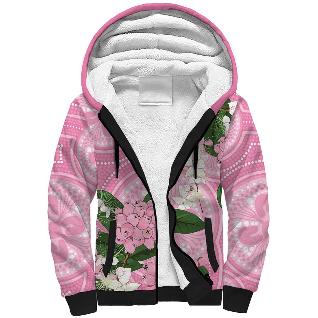 Australia Lilly Pilly Riberry Sherpa Hoodie Aussie Native Flowers Indigenous Art - Aussie Hoodie