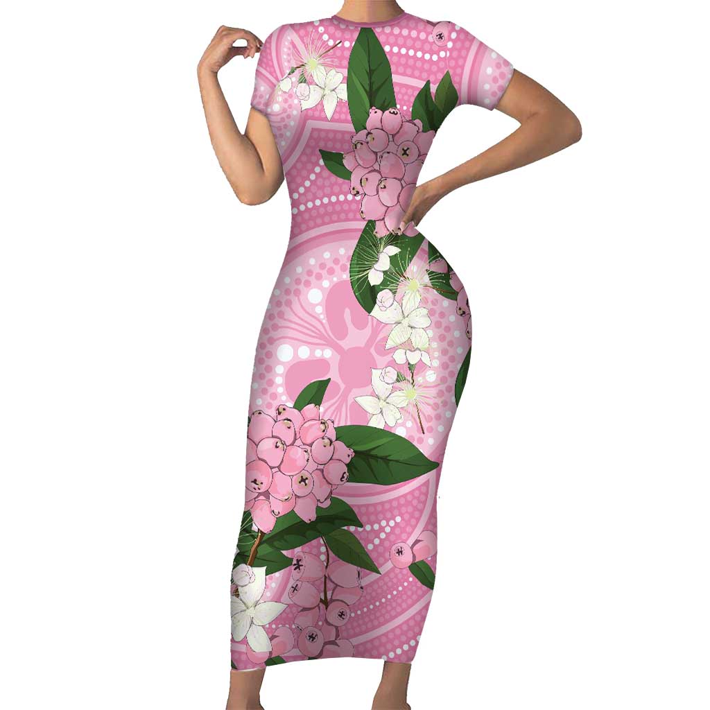 Australia Lilly Pilly Riberry Short Sleeve Bodycon Dress Aussie Native Flowers Indigenous Art - Aussie Hoodie