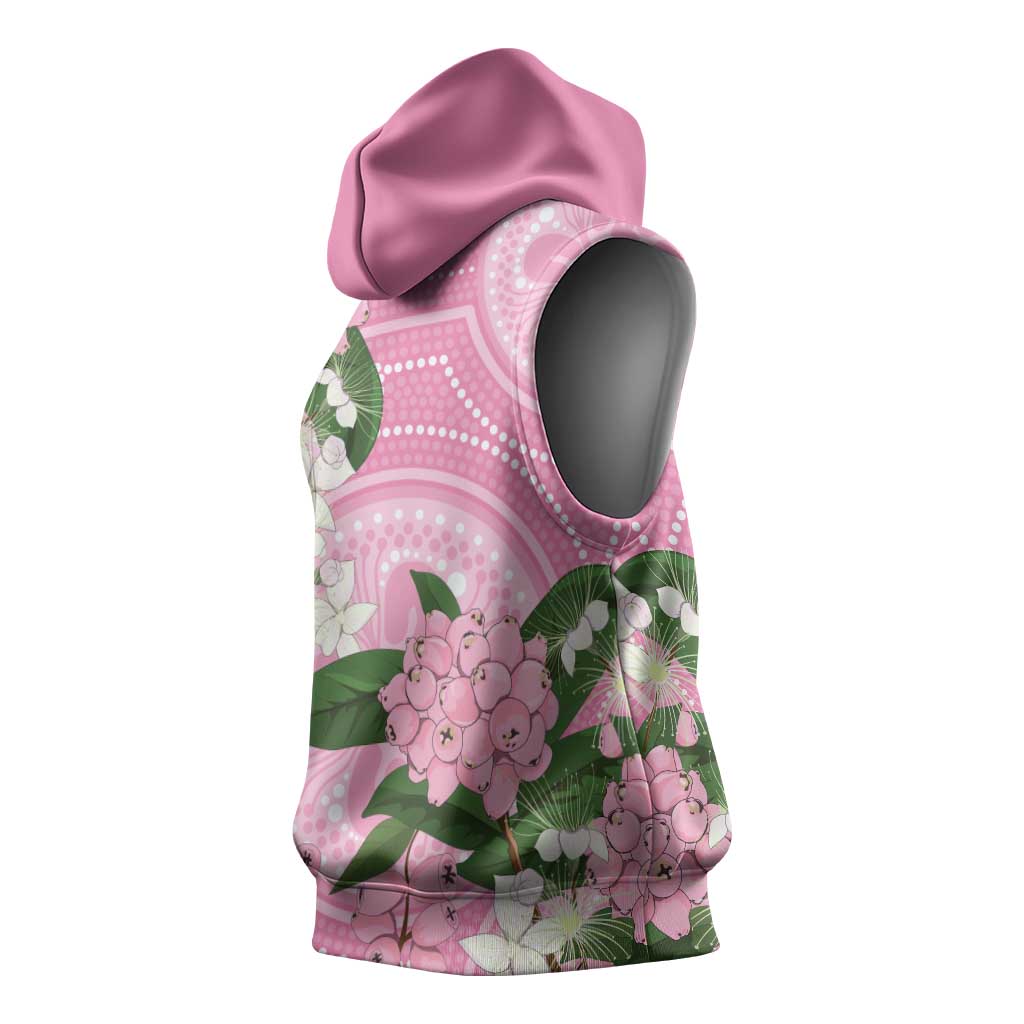 Australia Lilly Pilly Riberry Sleeveless Hoodie Aussie Native Flowers Indigenous Art - Aussie Hoodie