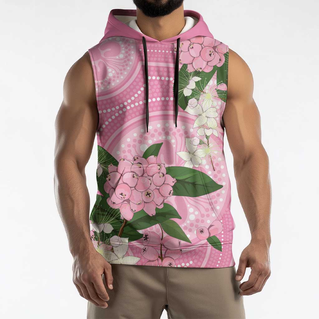 Australia Lilly Pilly Riberry Sleeveless Hoodie Aussie Native Flowers Indigenous Art - Aussie Hoodie