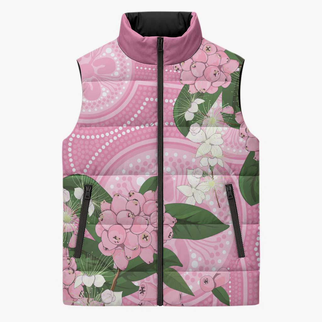 Australia Lilly Pilly Riberry Sleeveless Puffer Jacket Aussie Native Flowers Indigenous Art - Aussie Hoodie