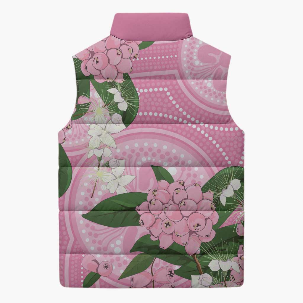 Australia Lilly Pilly Riberry Sleeveless Puffer Jacket Aussie Native Flowers Indigenous Art - Aussie Hoodie