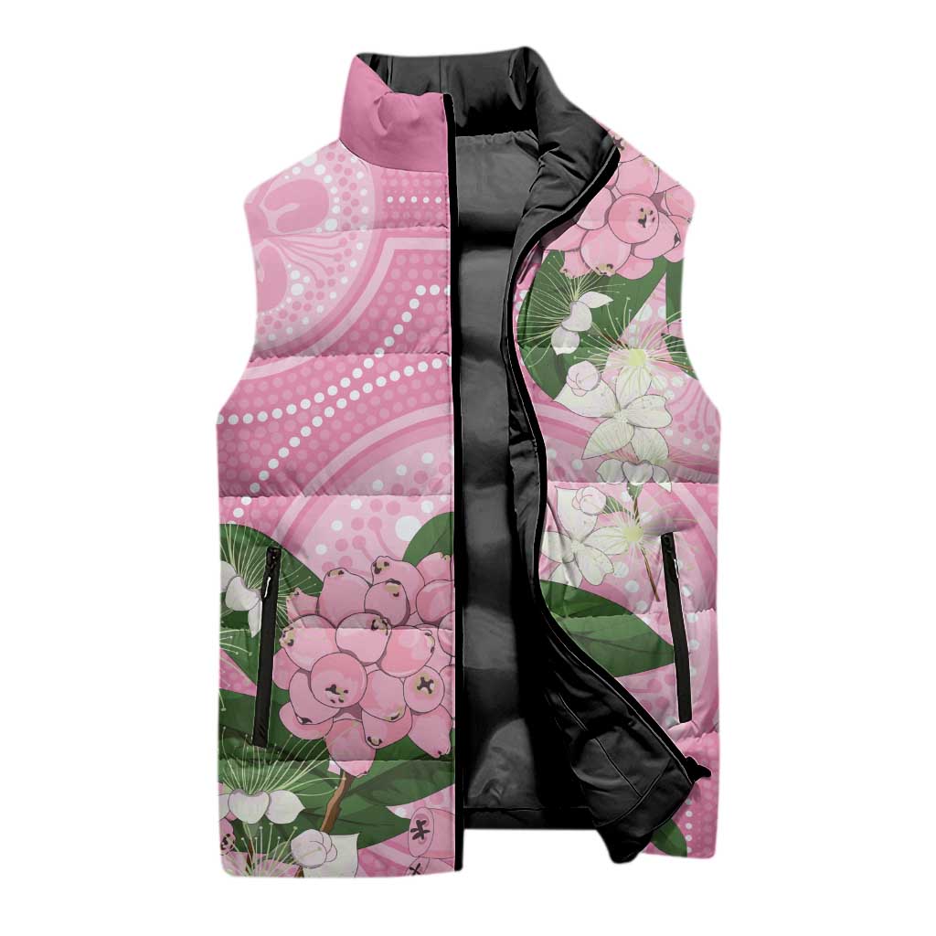 Australia Lilly Pilly Riberry Sleeveless Puffer Jacket Aussie Native Flowers Indigenous Art - Aussie Hoodie