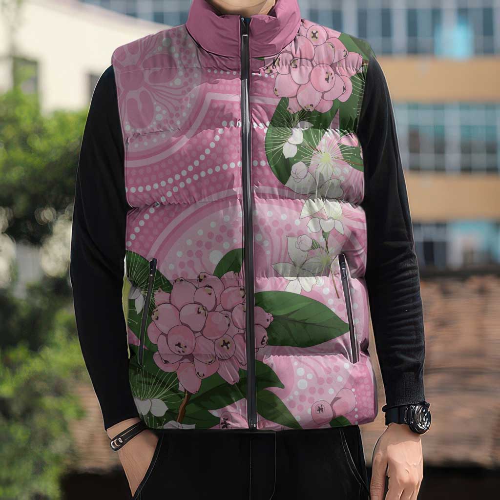 Australia Lilly Pilly Riberry Sleeveless Puffer Jacket Aussie Native Flowers Indigenous Art - Aussie Hoodie