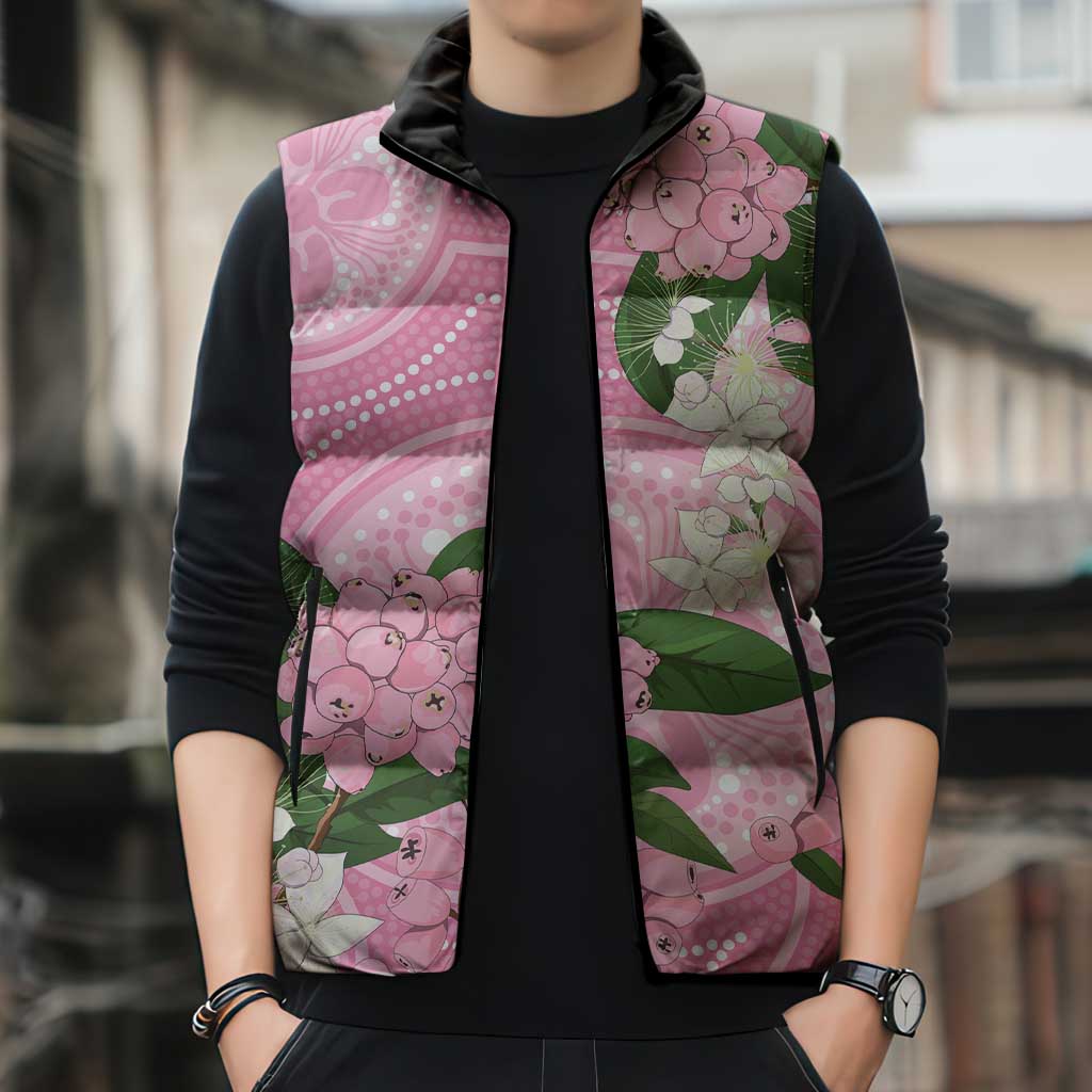 Australia Lilly Pilly Riberry Sleeveless Puffer Jacket Aussie Native Flowers Indigenous Art - Aussie Hoodie