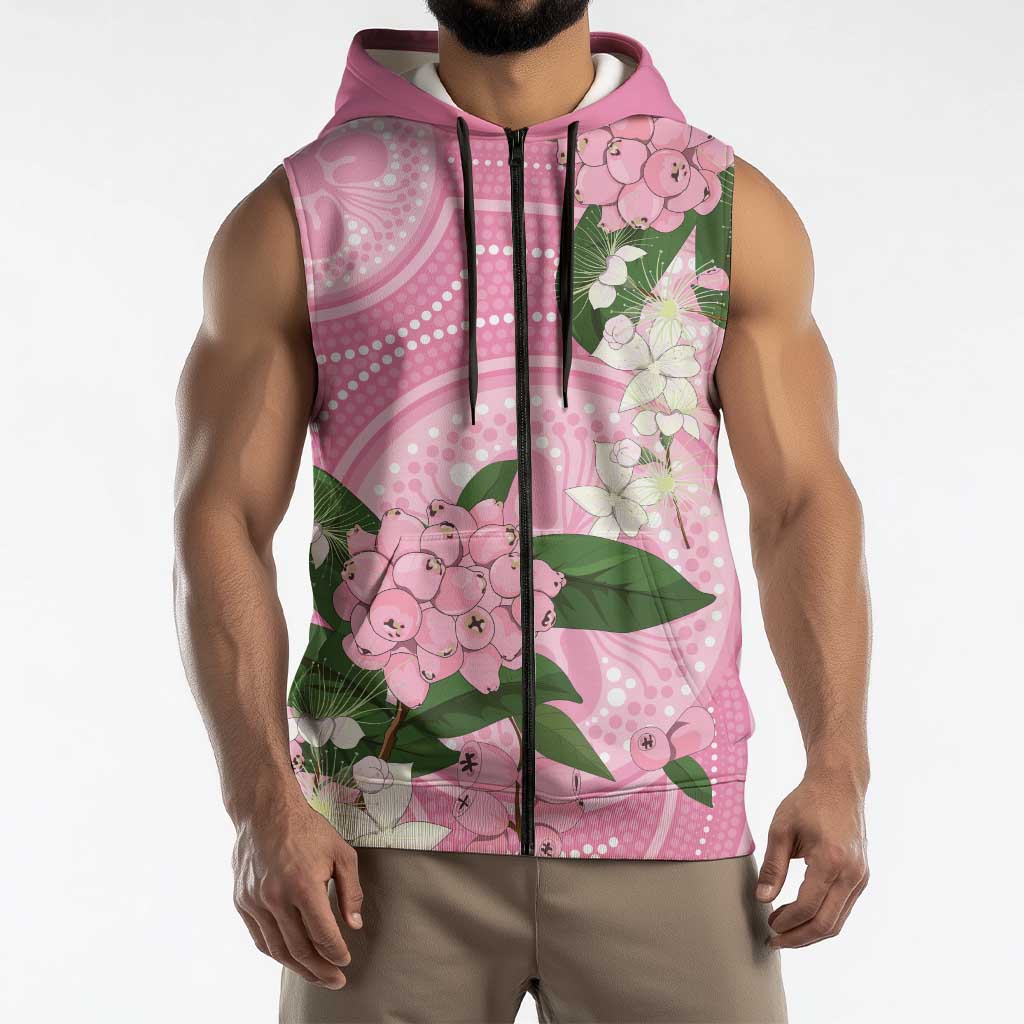 Australia Lilly Pilly Riberry Sleeveless Zip Hoodie Aussie Native Flowers Indigenous Art LT14