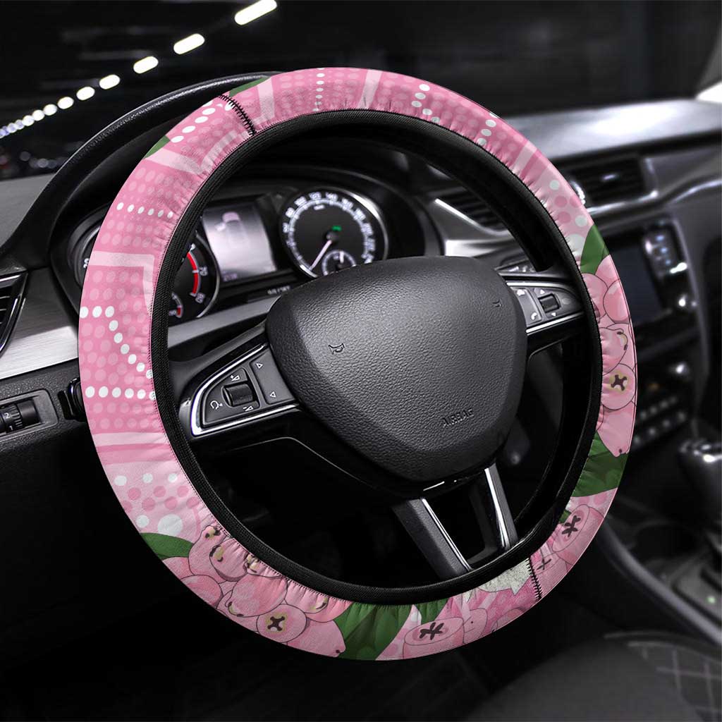 Australia Lilly Pilly Riberry Steering Wheel Cover Aussie Native Flowers Indigenous Art - Aussie Hoodie