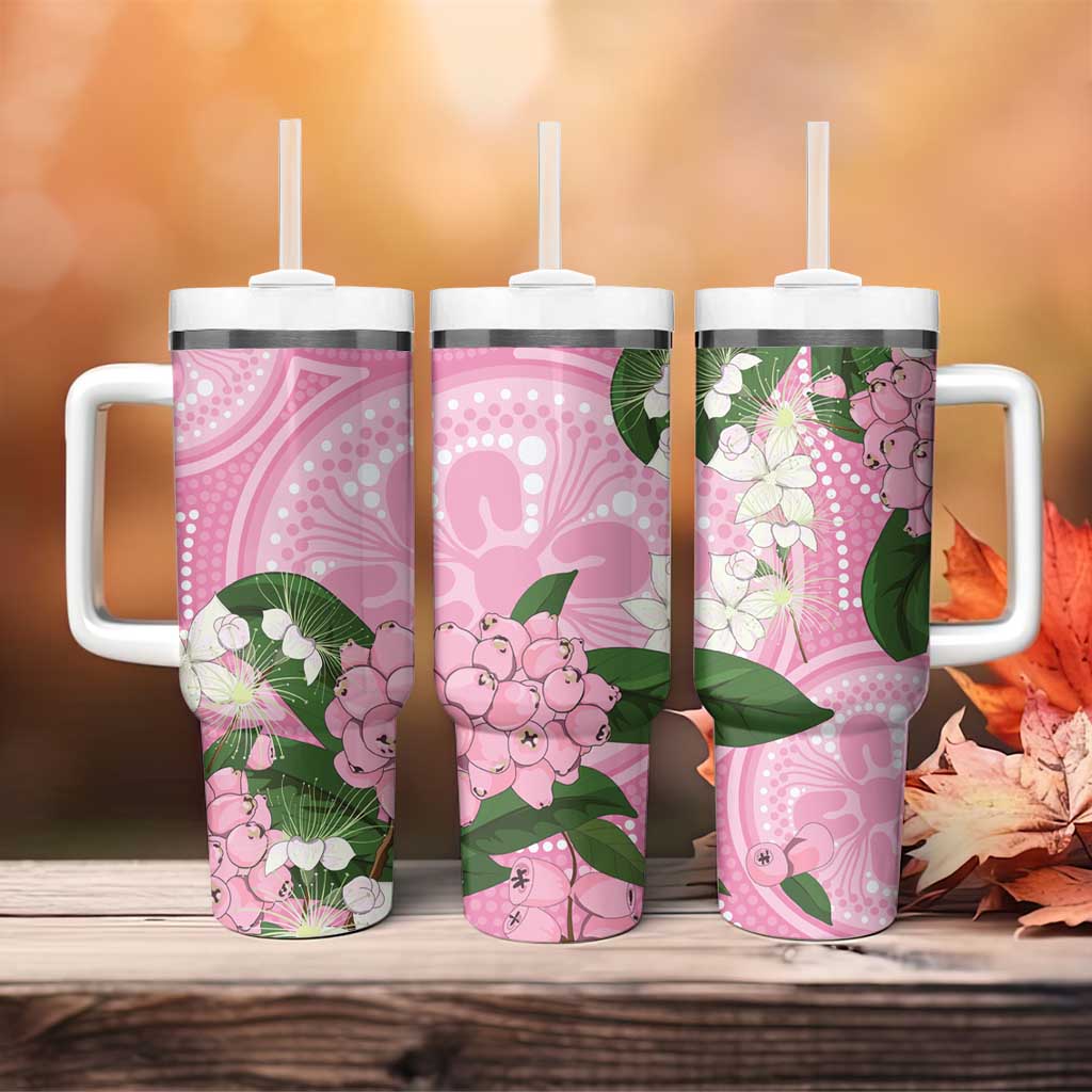 Australia Lilly Pilly Riberry Tumbler With Handle Aussie Native Flowers Indigenous Art - Aussie Hoodie