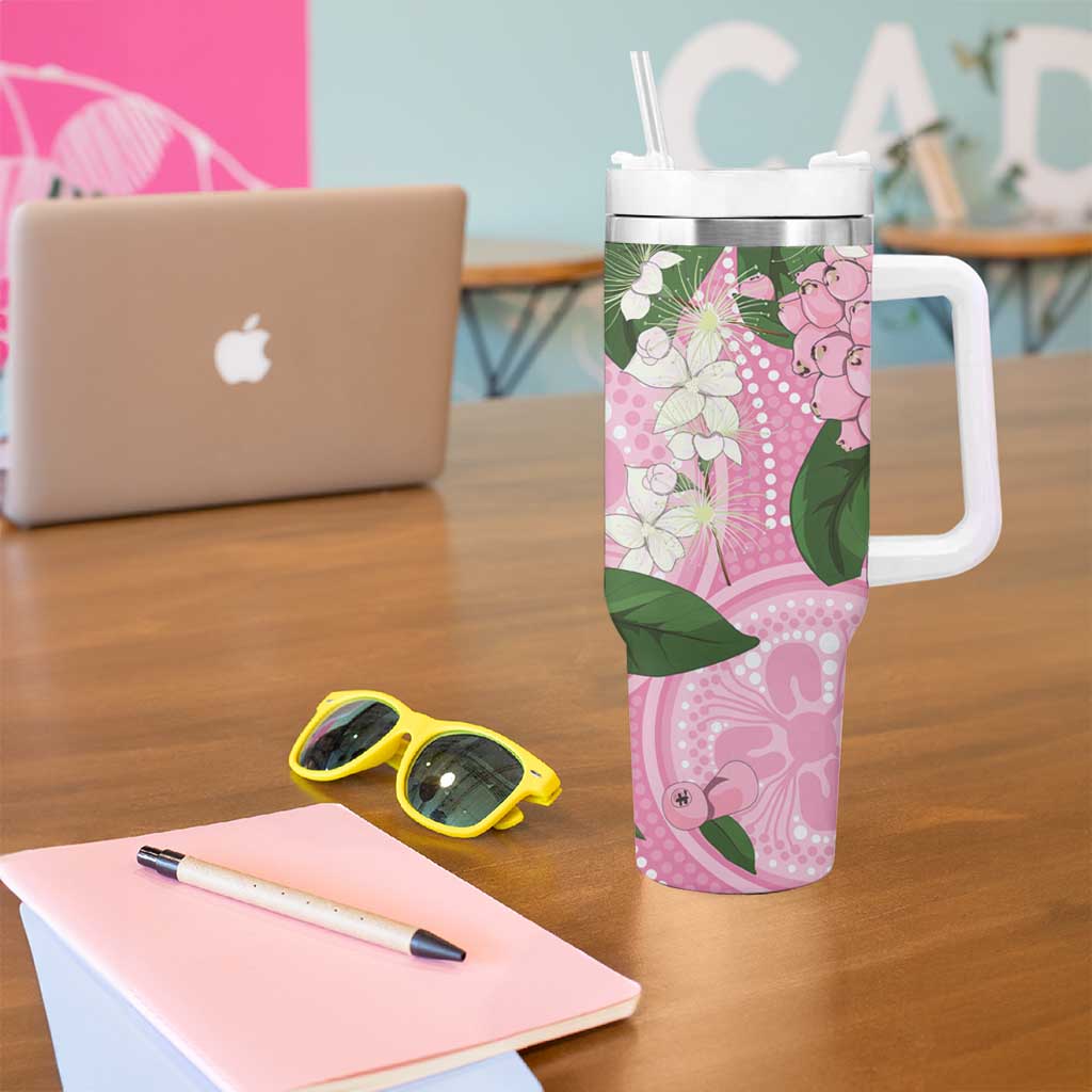 Australia Lilly Pilly Riberry Tumbler With Handle Aussie Native Flowers Indigenous Art - Aussie Hoodie
