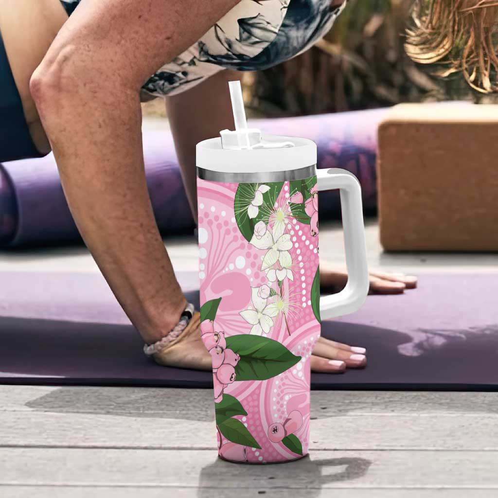 Australia Lilly Pilly Riberry Tumbler With Handle Aussie Native Flowers Indigenous Art - Aussie Hoodie