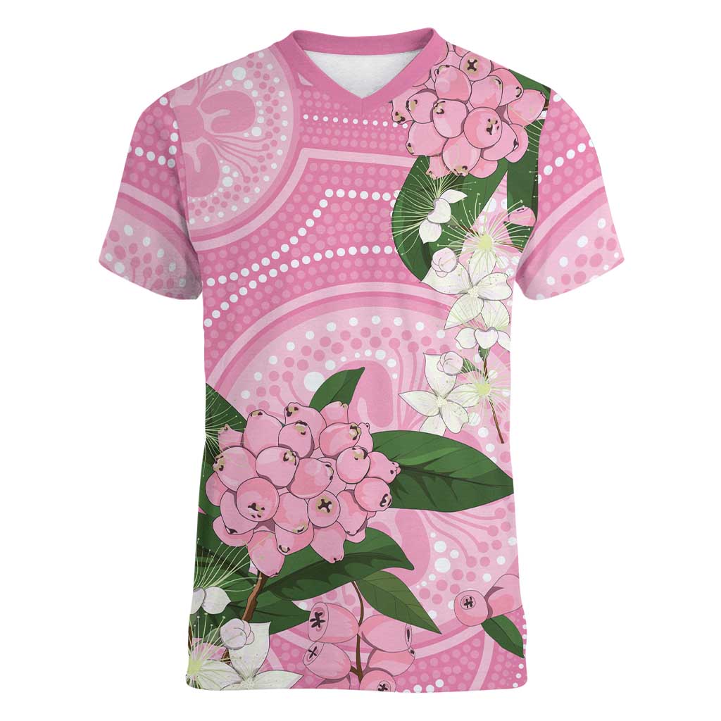 Australia Lilly Pilly Riberry Women V-Neck T-Shirt Aussie Native Flowers Indigenous Art - Aussie Hoodie
