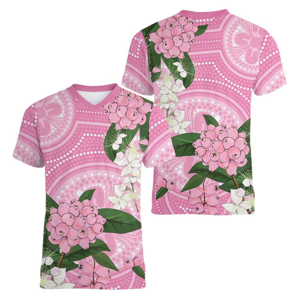 Australia Lilly Pilly Riberry Women V-Neck T-Shirt Aussie Native Flowers Indigenous Art - Aussie Hoodie