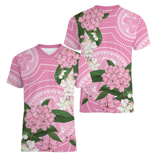 Australia Lilly Pilly Riberry Women V-Neck T-Shirt Aussie Native Flowers Indigenous Art - Aussie Hoodie
