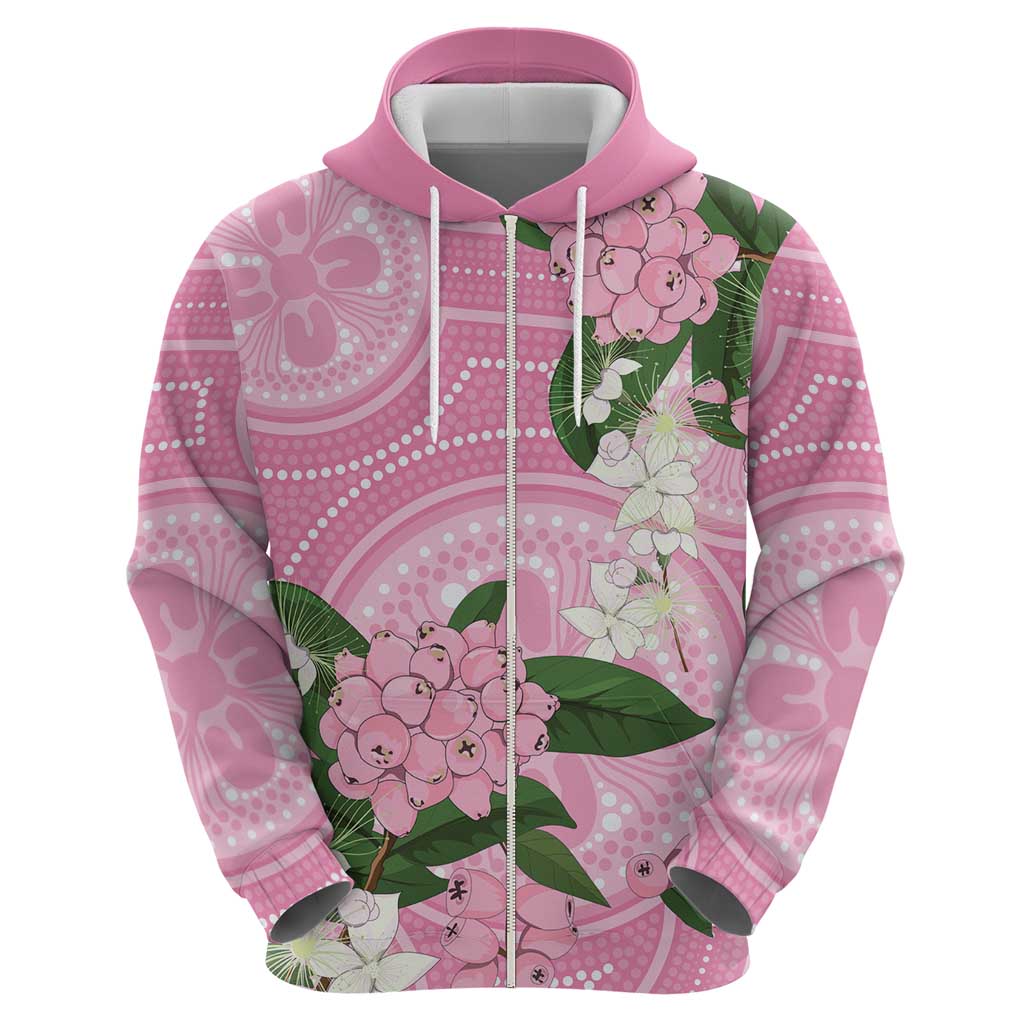 Australia Lilly Pilly Riberry Zip Hoodie Aussie Native Flowers Indigenous Art - Aussie Hoodie