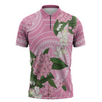 Australia Lilly Pilly Riberry Zipper Polo Shirt Aussie Native Flowers Indigenous Art - Aussie Hoodie