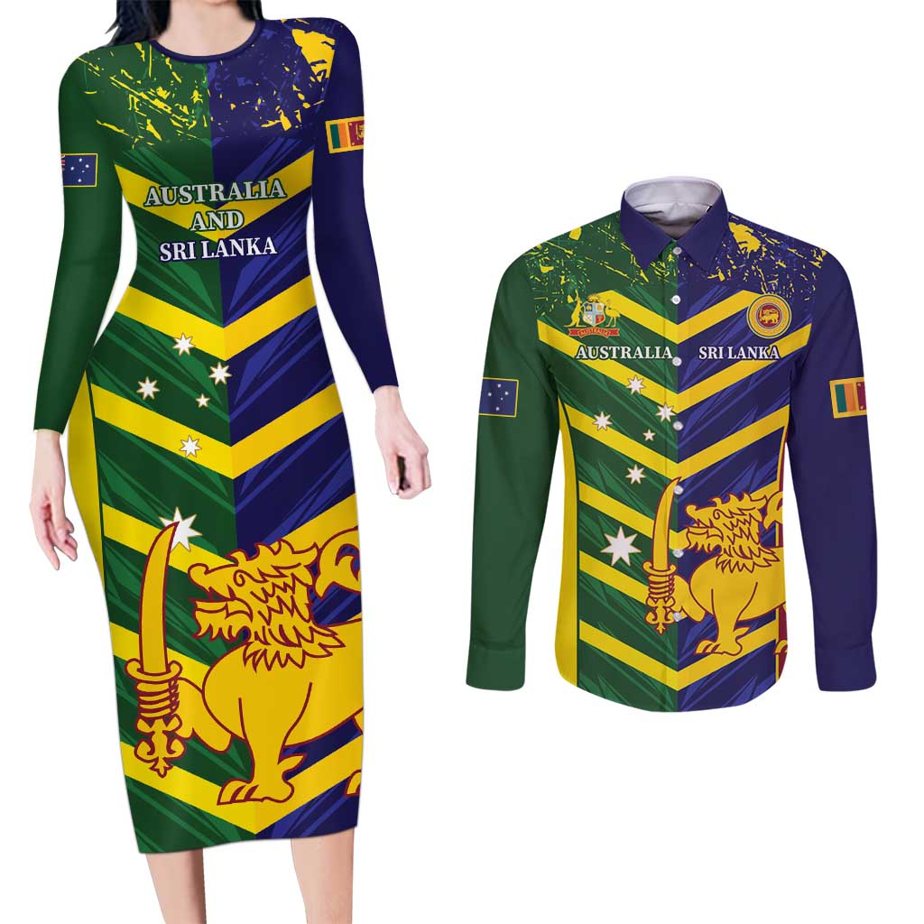 Custom Sri Lanka And Australia Cricket Couples Matching Long Sleeve Bodycon Dress and Long Sleeve Button Shirt 2025 The Lions Baggy Greens Together