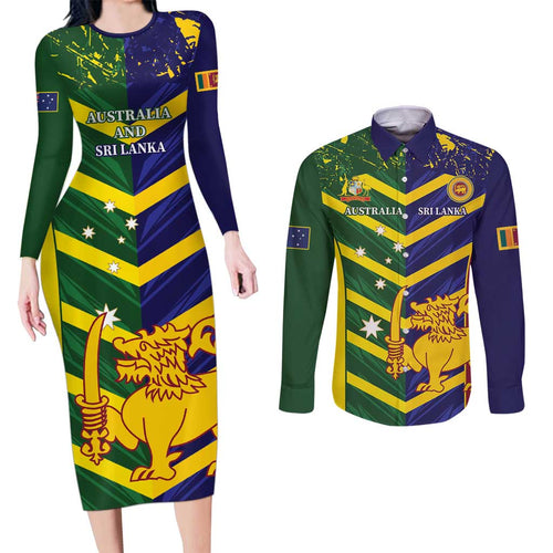 Custom Sri Lanka And Australia Cricket Couples Matching Long Sleeve Bodycon Dress and Long Sleeve Button Shirt 2025 The Lions Baggy Greens Together