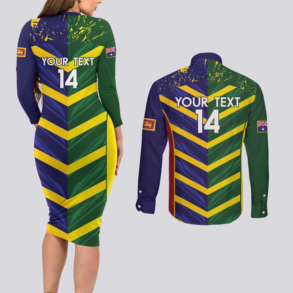 Custom Sri Lanka And Australia Cricket Couples Matching Long Sleeve Bodycon Dress and Long Sleeve Button Shirt 2025 The Lions Baggy Greens Together