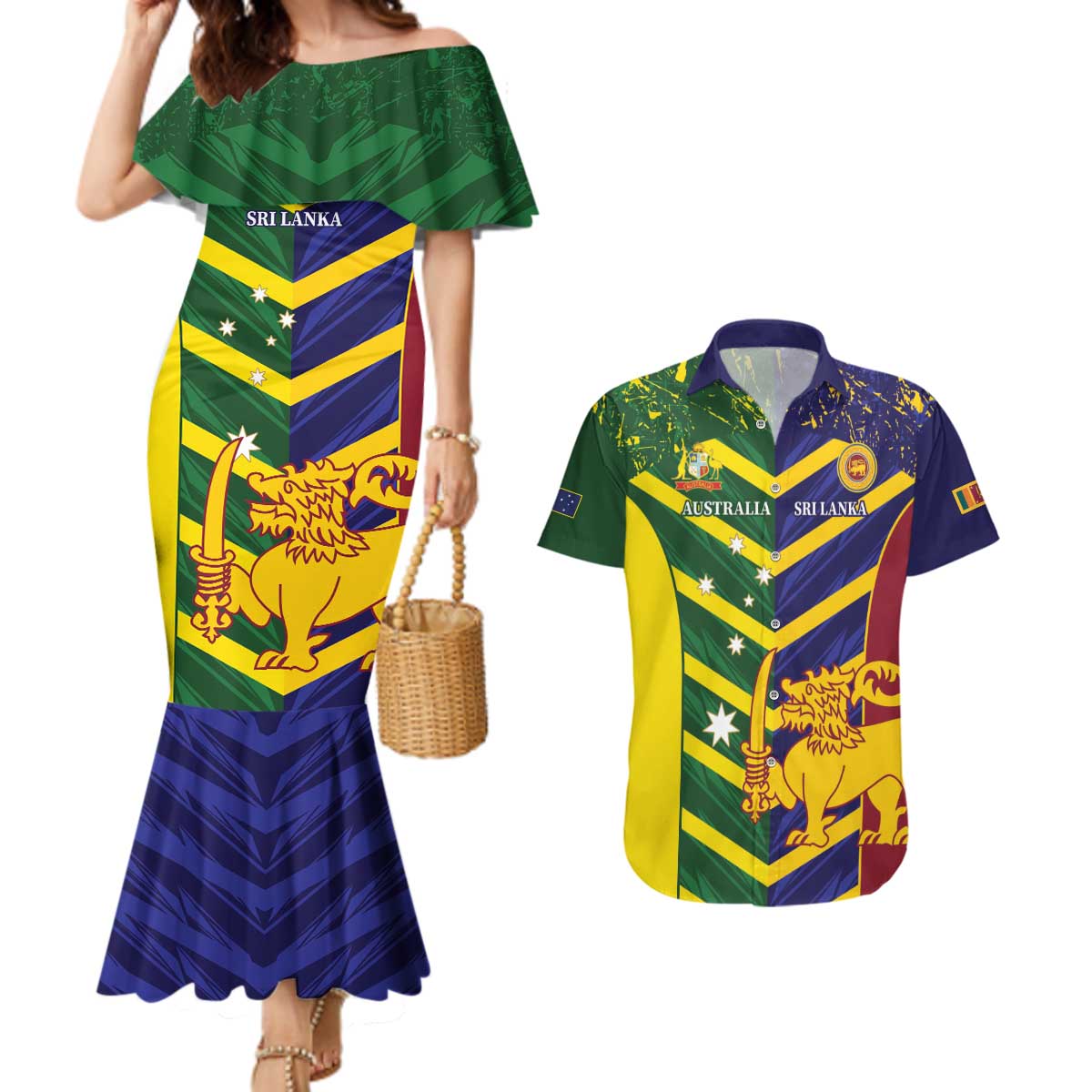 Custom Sri Lanka And Australia Cricket Couples Matching Mermaid Dress and Hawaiian Shirt 2025 The Lions Baggy Greens Together