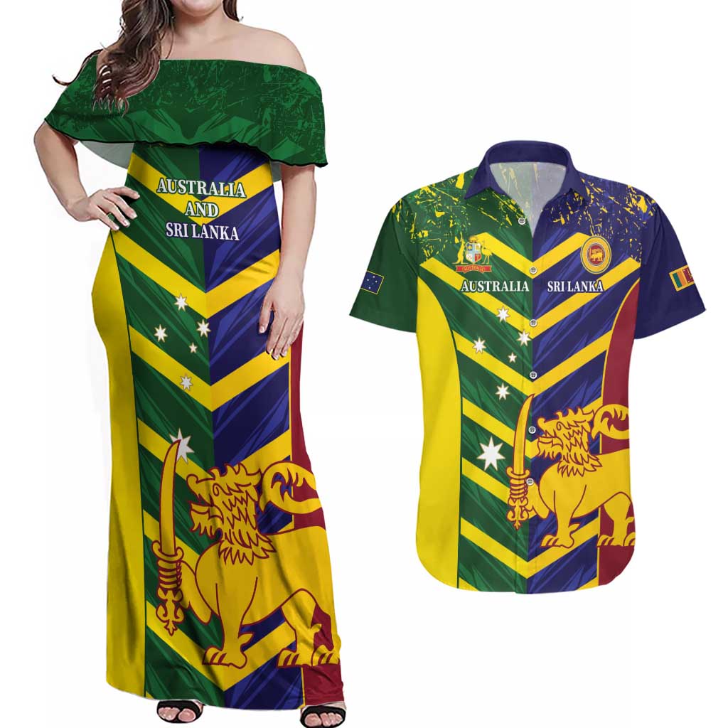 Custom Sri Lanka And Australia Cricket Couples Matching Off Shoulder Maxi Dress and Hawaiian Shirt 2025 The Lions Baggy Greens Together
