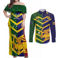 Custom Sri Lanka And Australia Cricket Couples Matching Off Shoulder Maxi Dress and Long Sleeve Button Shirt 2025 The Lions Baggy Greens Together