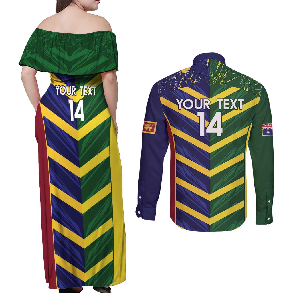 Custom Sri Lanka And Australia Cricket Couples Matching Off Shoulder Maxi Dress and Long Sleeve Button Shirt 2025 The Lions Baggy Greens Together