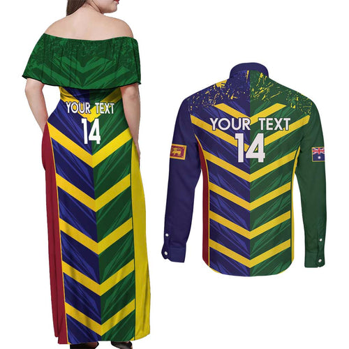 Custom Sri Lanka And Australia Cricket Couples Matching Off Shoulder Maxi Dress and Long Sleeve Button Shirt 2025 The Lions Baggy Greens Together