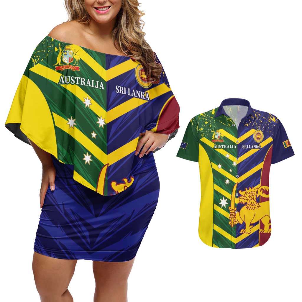 Custom Sri Lanka And Australia Cricket Couples Matching Off Shoulder Short Dress and Hawaiian Shirt 2025 The Lions Baggy Greens Together