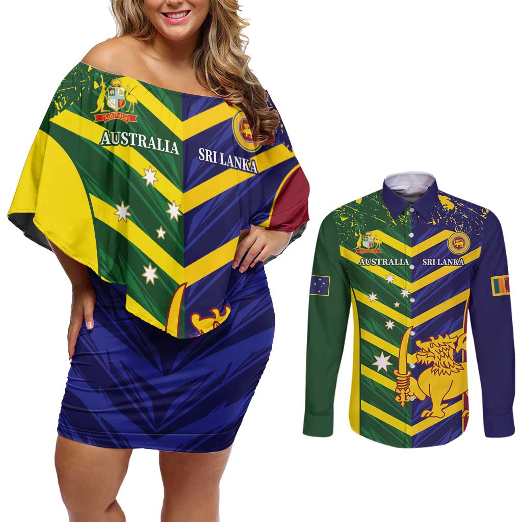 Custom Sri Lanka And Australia Cricket Couples Matching Off Shoulder Short Dress and Long Sleeve Button Shirt 2025 The Lions Baggy Greens Together