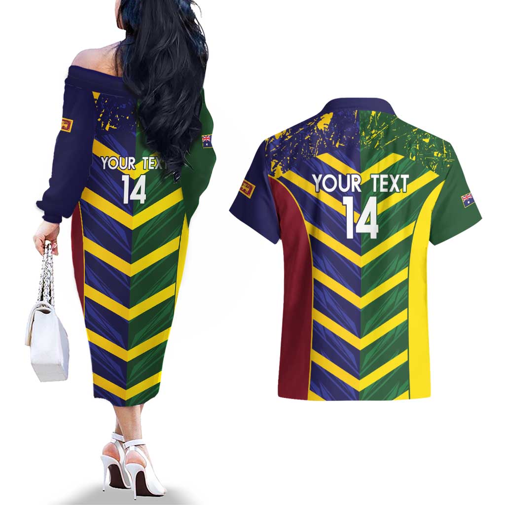 Custom Sri Lanka And Australia Cricket Couples Matching Off The Shoulder Long Sleeve Dress and Hawaiian Shirt 2025 The Lions Baggy Greens Together