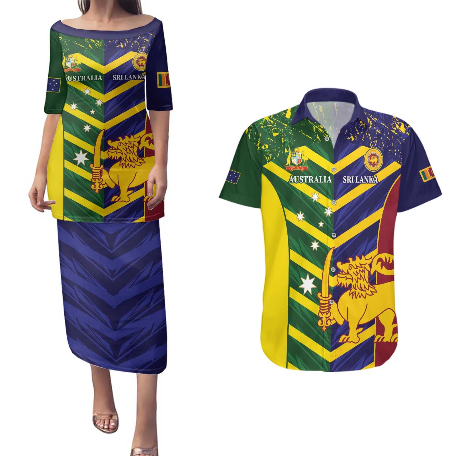 Custom Sri Lanka And Australia Cricket Couples Matching Puletasi and Hawaiian Shirt 2025 The Lions Baggy Greens Together