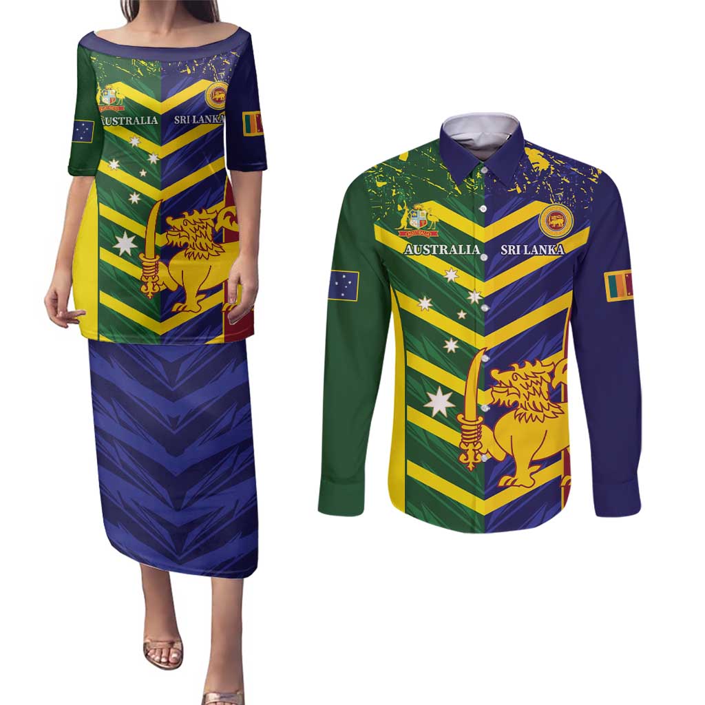 Custom Sri Lanka And Australia Cricket Couples Matching Puletasi and Long Sleeve Button Shirt 2025 The Lions Baggy Greens Together