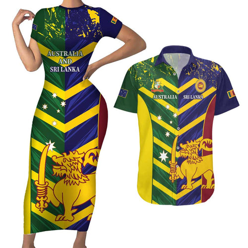 Custom Sri Lanka And Australia Cricket Couples Matching Short Sleeve Bodycon Dress and Hawaiian Shirt 2025 The Lions Baggy Greens Together
