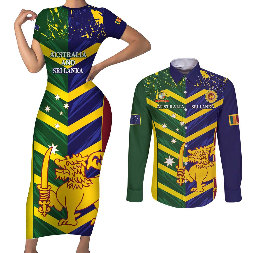 Custom Sri Lanka And Australia Cricket Couples Matching Short Sleeve Bodycon Dress and Long Sleeve Button Shirt 2025 The Lions Baggy Greens Together
