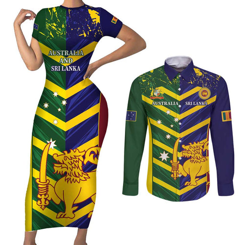 Custom Sri Lanka And Australia Cricket Couples Matching Short Sleeve Bodycon Dress and Long Sleeve Button Shirt 2025 The Lions Baggy Greens Together