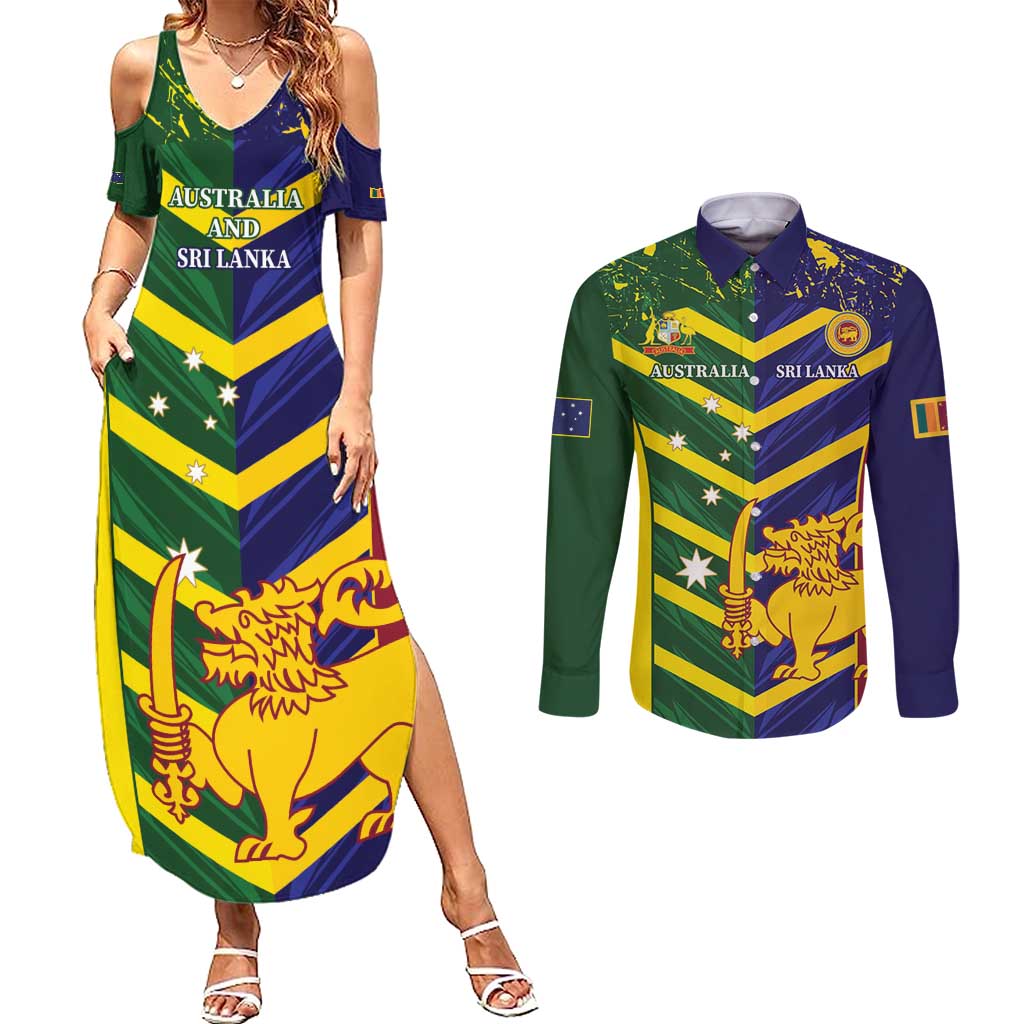 Custom Sri Lanka And Australia Cricket Couples Matching Summer Maxi Dress and Long Sleeve Button Shirt 2025 The Lions Baggy Greens Together