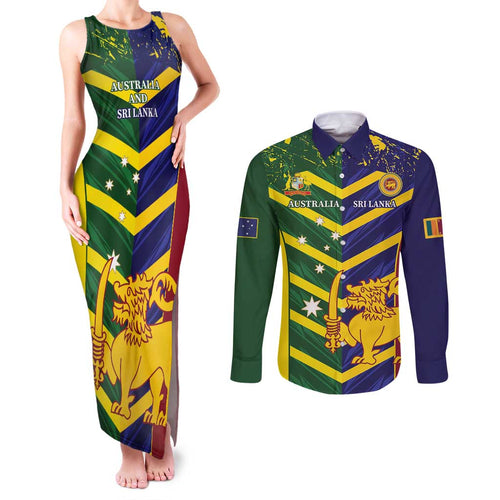 Custom Sri Lanka And Australia Cricket Couples Matching Tank Maxi Dress and Long Sleeve Button Shirt 2025 The Lions Baggy Greens Together