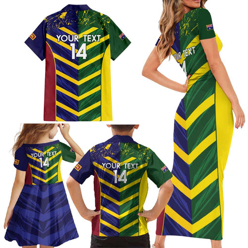 Custom Sri Lanka And Australia Cricket Family Matching Short Sleeve Bodycon Dress and Hawaiian Shirt 2025 The Lions Baggy Greens Together