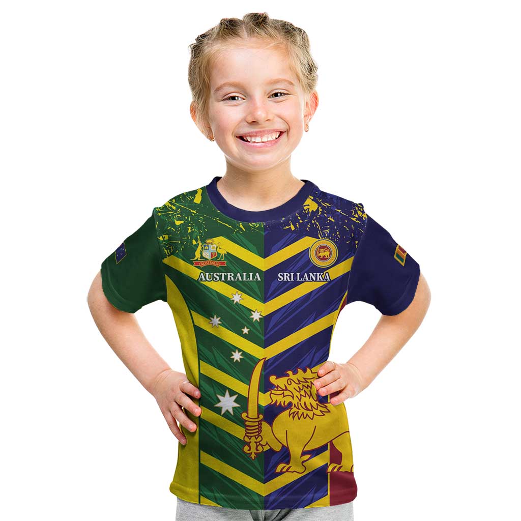 Custom Sri Lanka And Australia Cricket Kid T Shirt 2025 The Lions Baggy Greens Together
