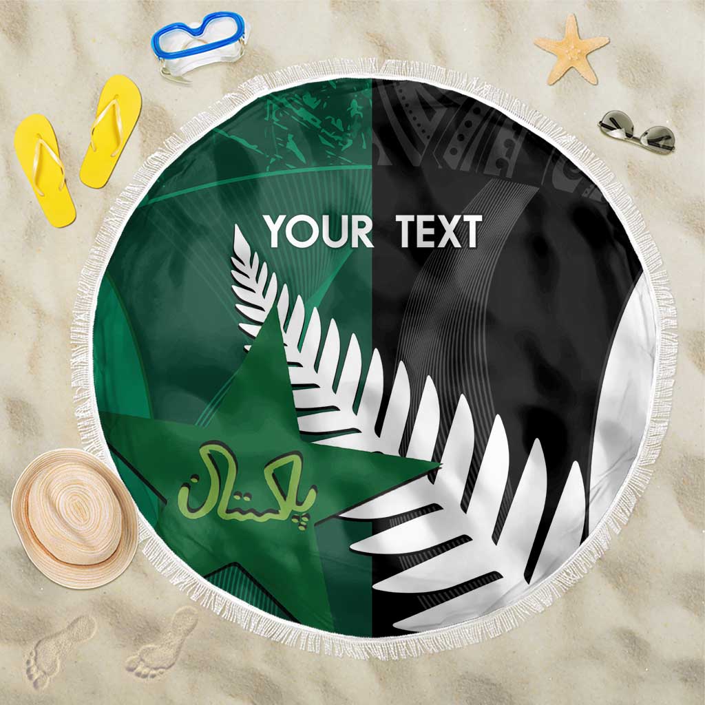 Custom New Zealand And Pakistan Cricket Beach Blanket 2025 Black Cap Shaheens Together